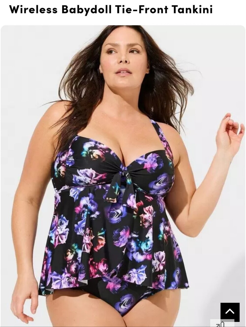 NWOT Torrid Black Floral Wireless Babydoll Tie-Front Tankini Top